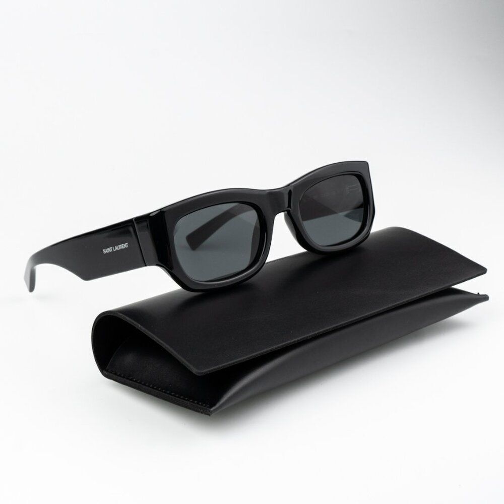 NEW Saint Laurent SL713 001 Black Grey Rectangle Unisex Sunglasses
